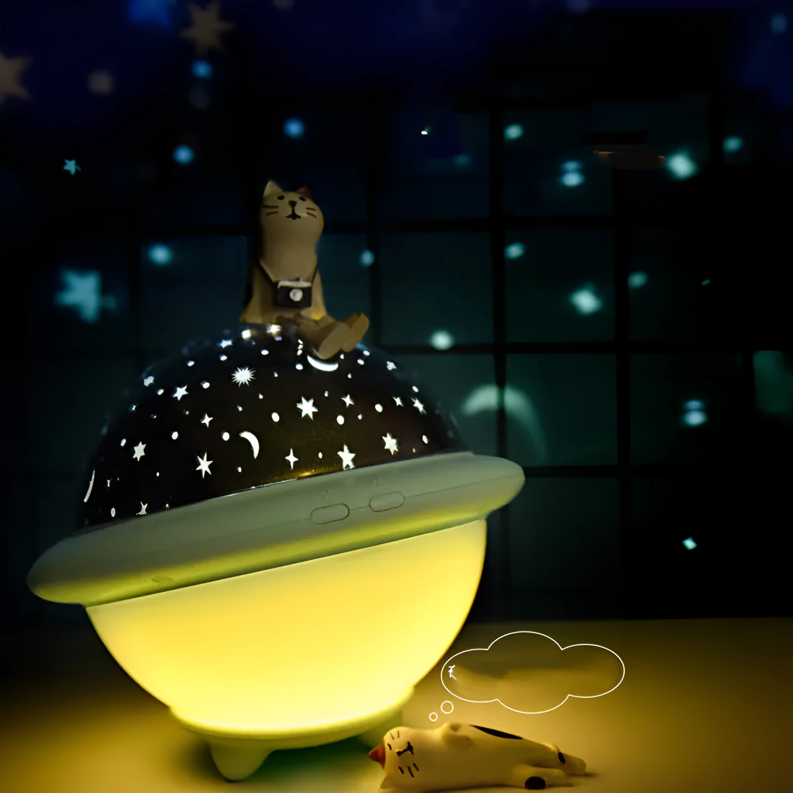 UFO-shaped starry sky projection night light in choice of colours with plastic construction