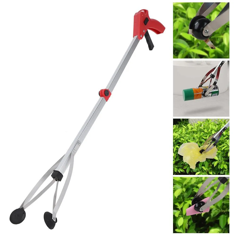 Aluminum alloy folding garbage clip with rubber chuck, extended to 81 cm, on a light background