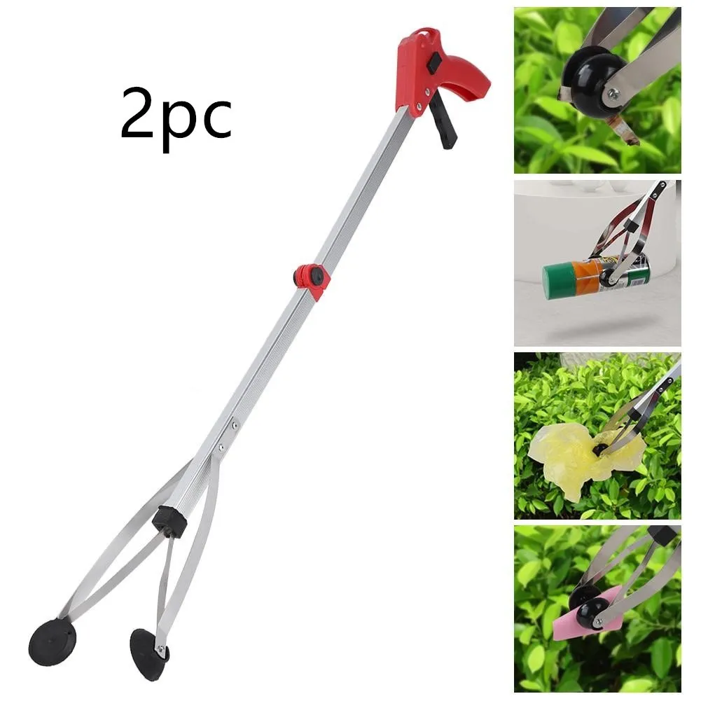 Aluminum alloy folding garbage clip with rubber chuck, extended to 81 cm, on a light background