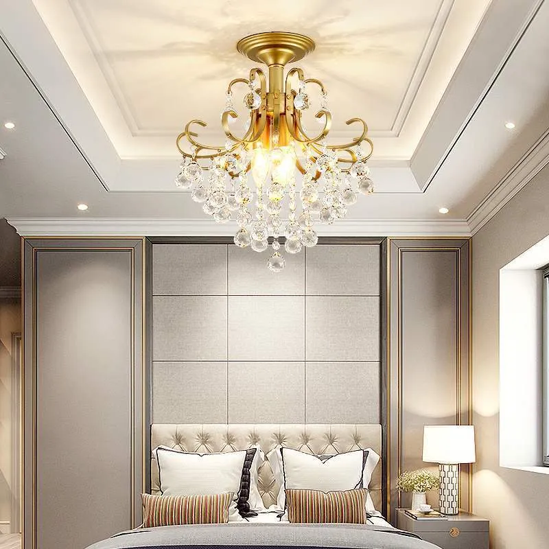 American simple glass chandelier, gold finish, diameter 33cm, height 40cm, iron body, LED light