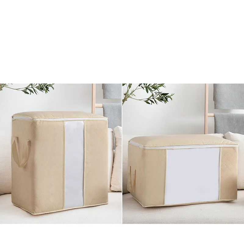 Non woven fabric storage organiser bag in beige colour, shown in a handbag style with seal closure.