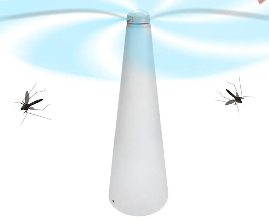 Fly repellent fan with ABS housing, 8.2x8.2x24cm, on a dining table
