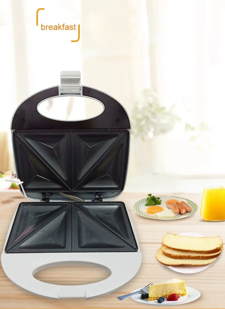 White double-sided breakfast sandwich machine with non-stick baking tray, 750W, EU plug style