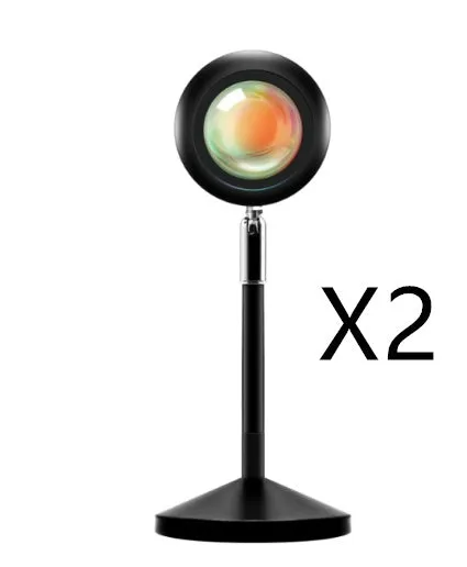 WiFi LED sunset projector light with 16 RGB colours, 360° rotation, glass lampshade, and touch switch