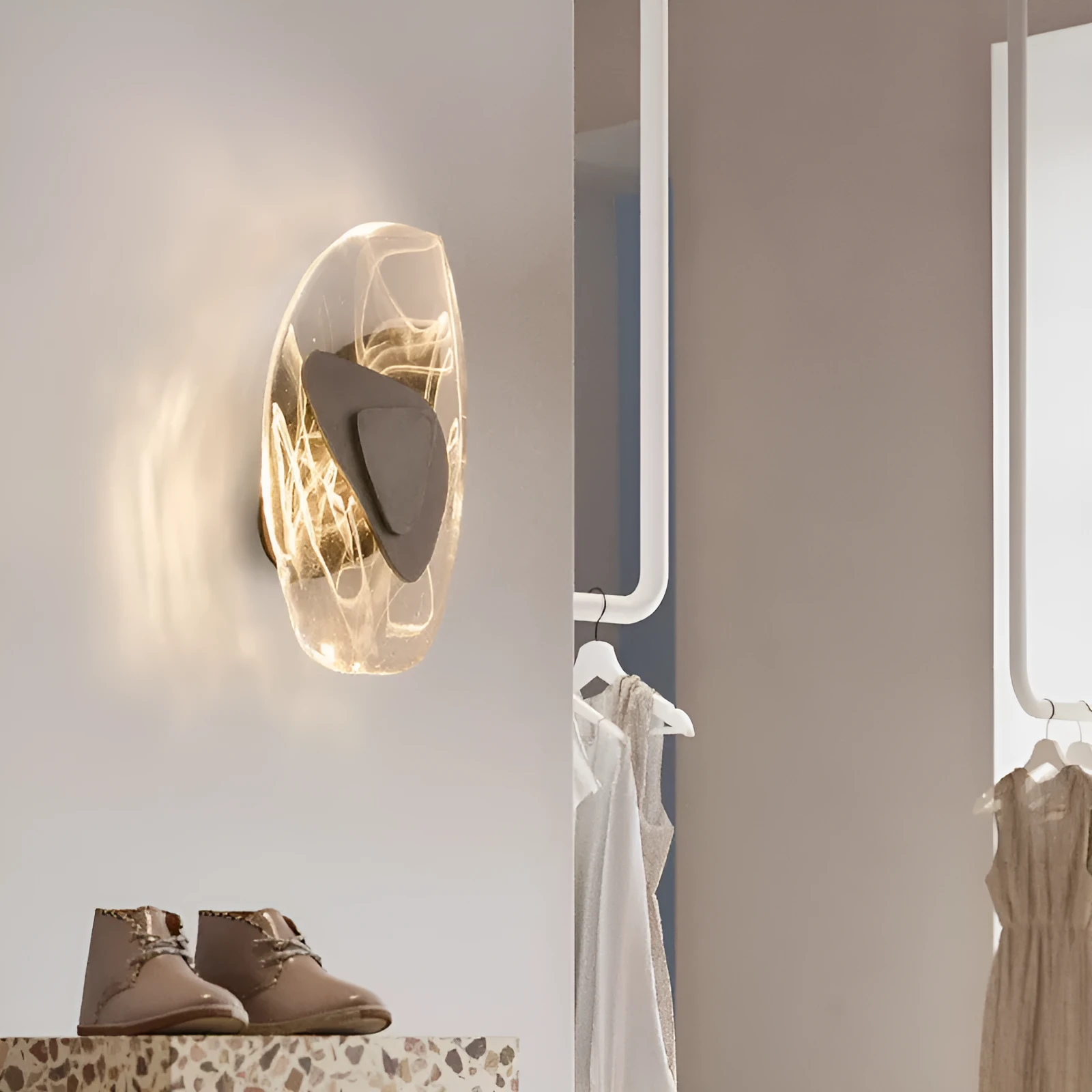 Black ice block crystal wall lamp with LED light, width 205mm, height 315mm, modern minimalist design