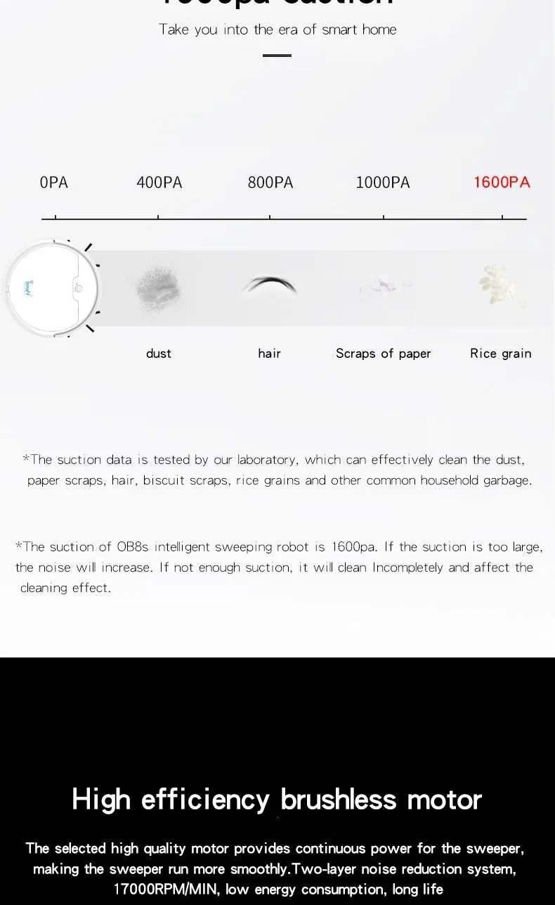 Black robot vacuum cleaner with slim 6.8cm profile on a hard floor, 1500Pa suction