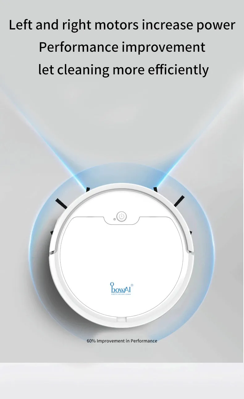 Black robot vacuum cleaner with slim 6.8cm profile on a hard floor, 1500Pa suction