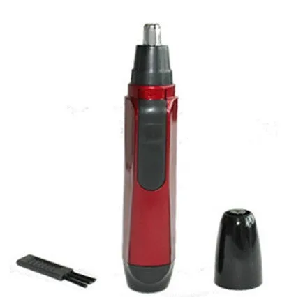 Compact electric nose hair trimmer with stainless steel cutting head and ABS body on white background
