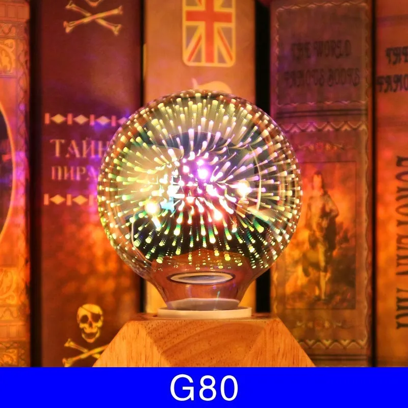 3D fireworks decorative LED light bulb with glass shell and E27 base for Christmas home decor
