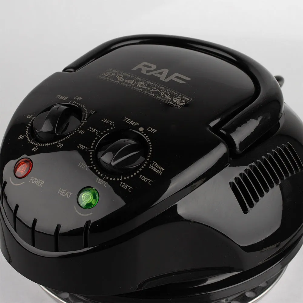 Multi-functional air fryer with visual window, touch panel, black plastic body, EU plug, 1200W convection heating