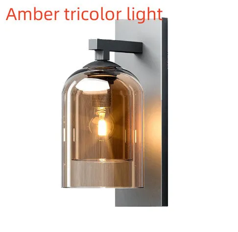 Nordic glass wall lamp letter shape with E27 lamp holder 220V push button switch in smoke gray