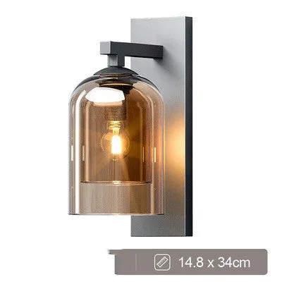 Nordic glass wall lamp letter shape with E27 lamp holder 220V push button switch in smoke gray