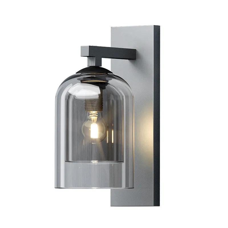 Nordic glass wall lamp letter shape with E27 lamp holder 220V push button switch in smoke gray