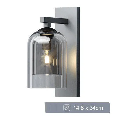 Nordic glass wall lamp letter shape with E27 lamp holder 220V push button switch in smoke gray