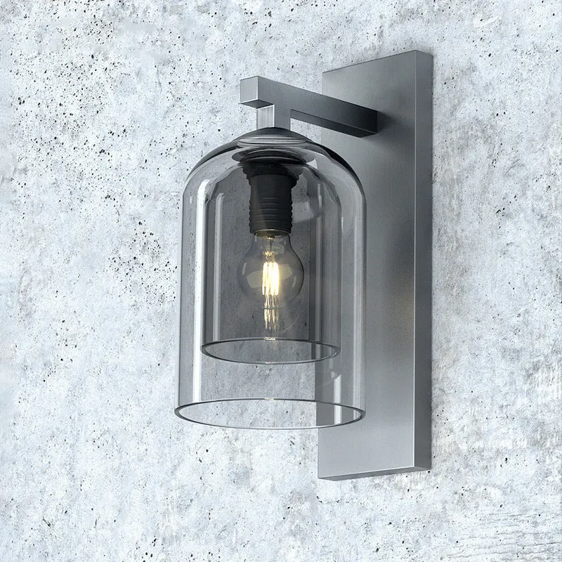 Nordic glass wall lamp letter shape with E27 lamp holder 220V push button switch in smoke gray