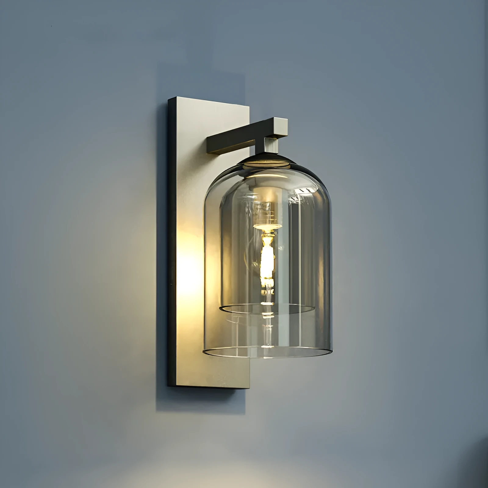 Nordic glass wall lamp letter shape with E27 lamp holder 220V push button switch in smoke gray
