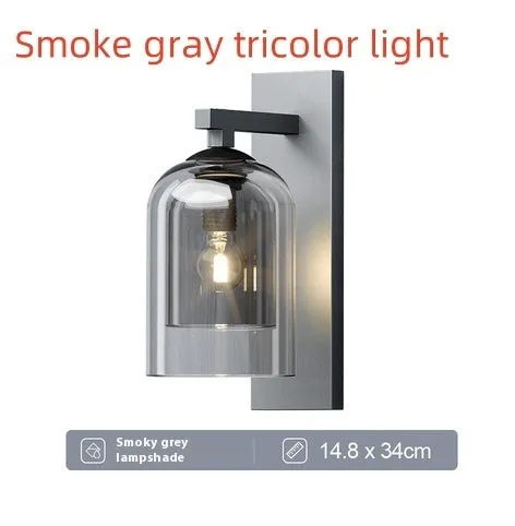 Nordic glass wall lamp letter shape with E27 lamp holder 220V push button switch in smoke gray