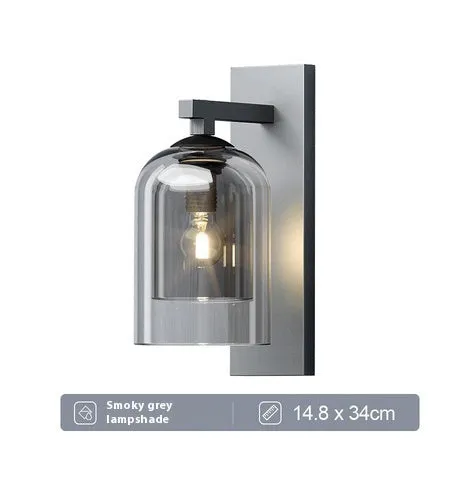 Nordic glass wall lamp letter shape with E27 lamp holder 220V push button switch in smoke gray
