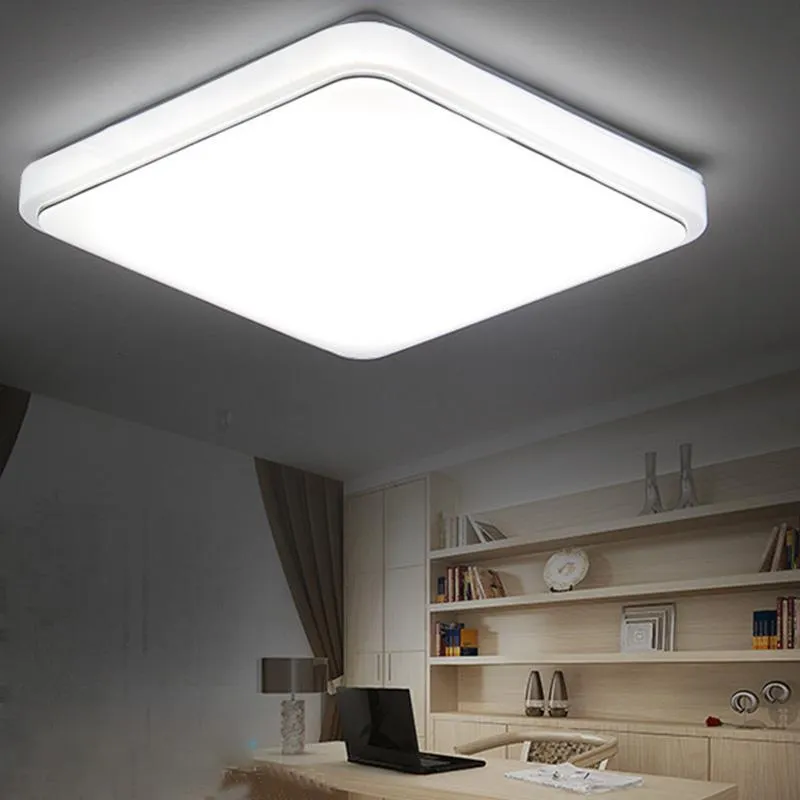 Simple square LED ceiling lamp in gold line finish, 30x30cm size, white light for indoor use