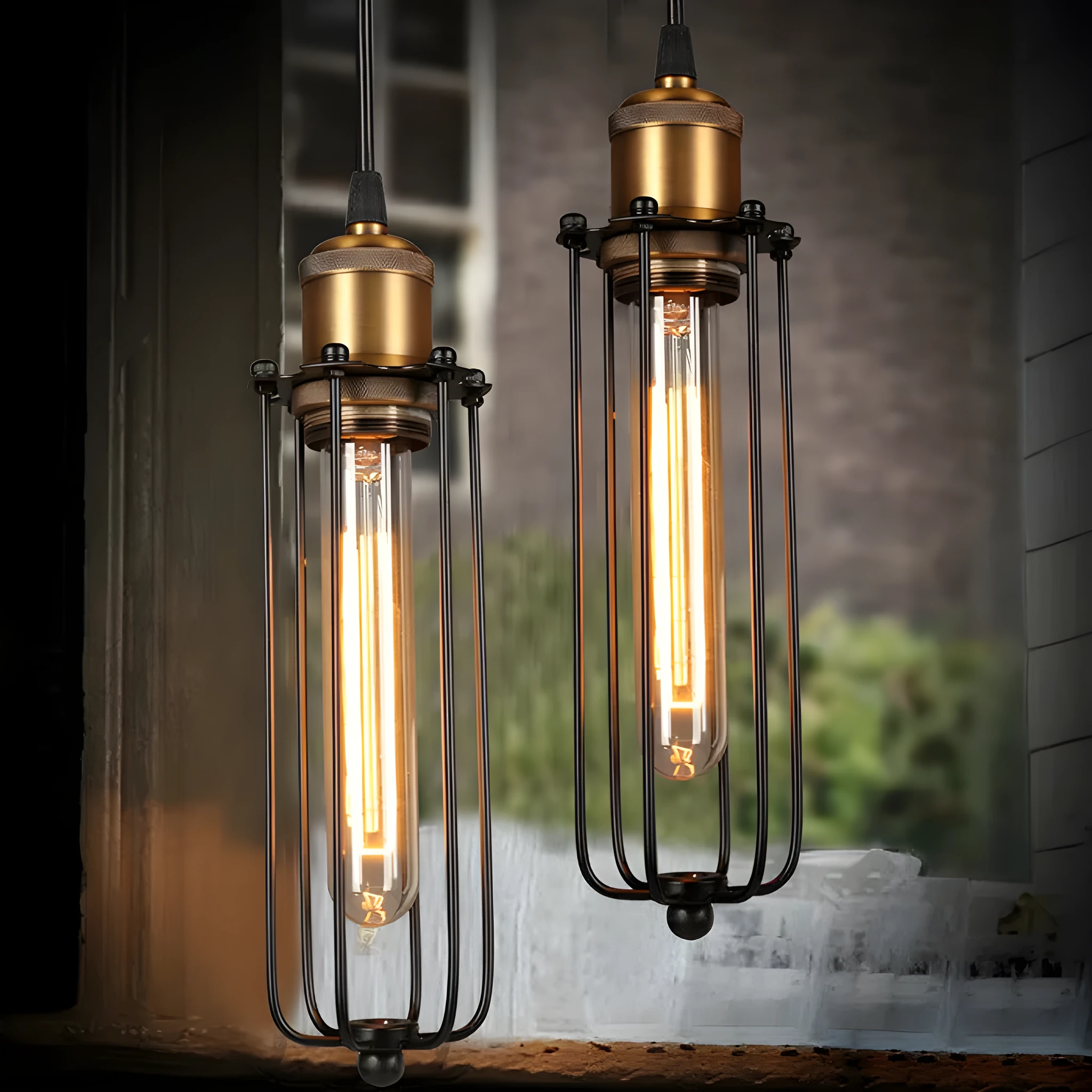 Nordic retro industrial gladiator chandelier with iron construction and fishing line design in brown finish