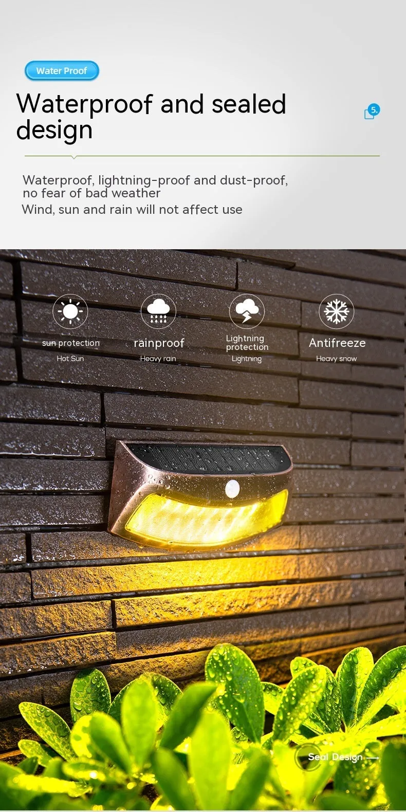 Solar outdoor wall light with smiling face design for garden decoration