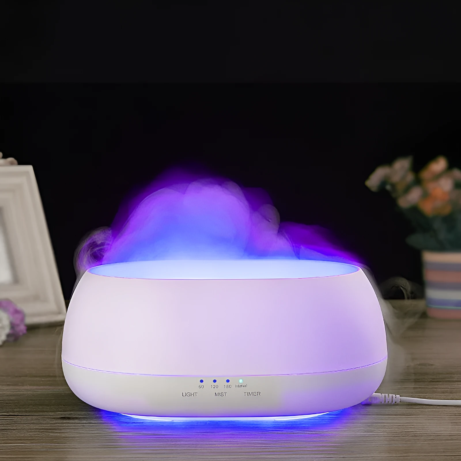 HOMEFISH 500ml white ultrasonic aroma diffuser with remote control and colourful LED light on a table