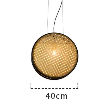 Black-rimmed rattan retro glass chandelier with iron frame, 30cm or 40cm fishing line pendant