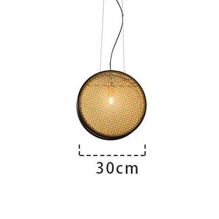 Black-rimmed rattan retro glass chandelier with iron frame, 30cm or 40cm fishing line pendant
