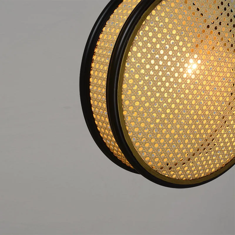 Black-rimmed rattan retro glass chandelier with iron frame, 30cm or 40cm fishing line pendant