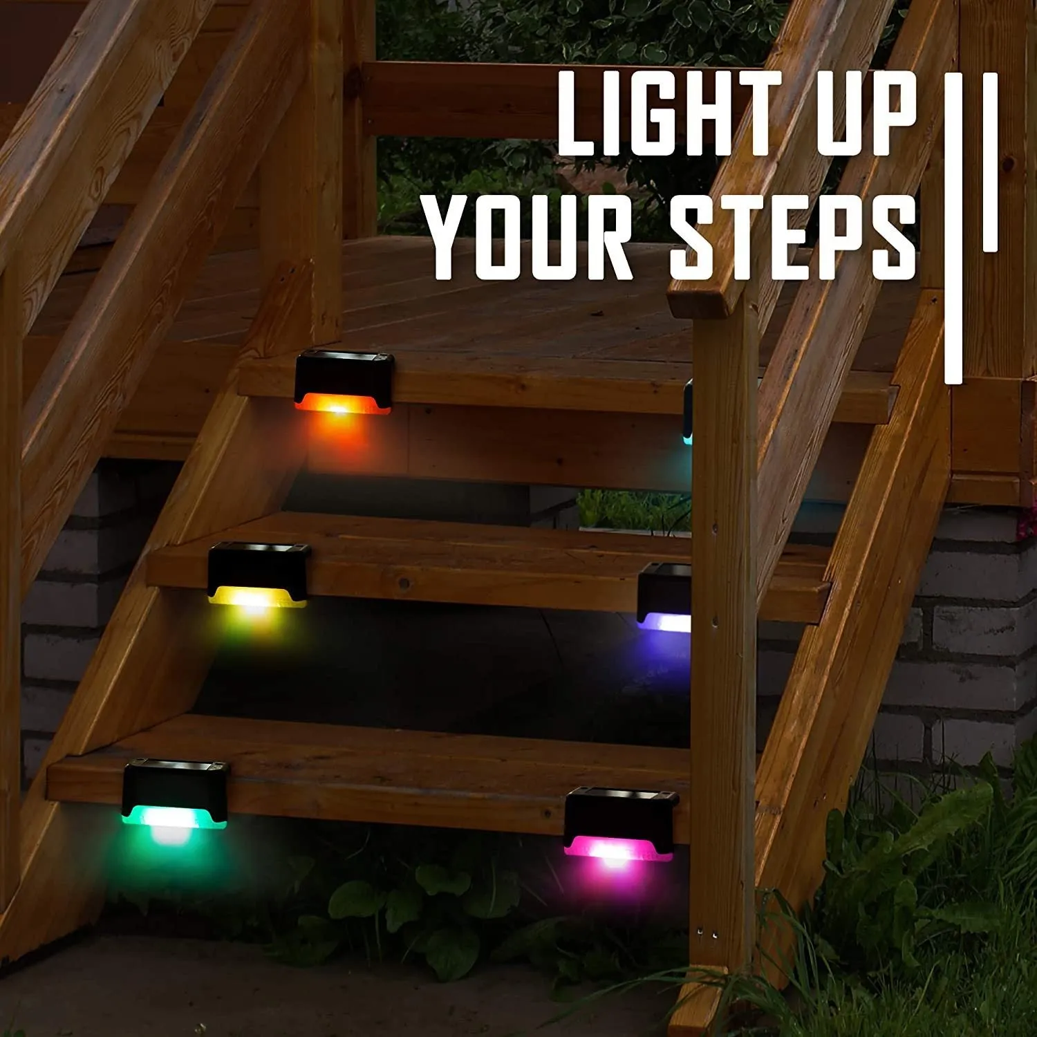 Outdoor solar LED guide light in brown for garden stairs and deck steps, warm light, pack of 4