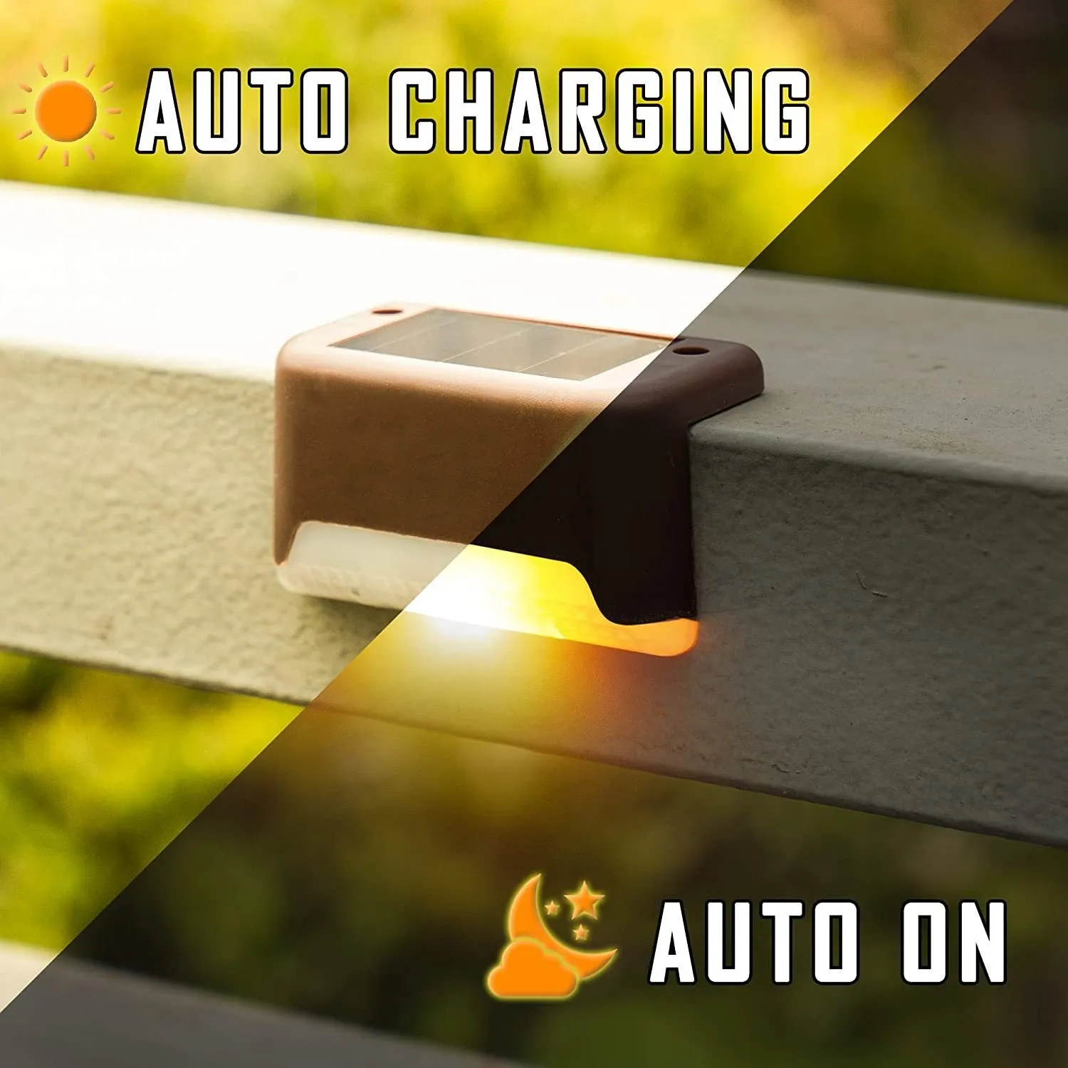 Outdoor solar LED guide light in brown for garden stairs and deck steps, warm light, pack of 4