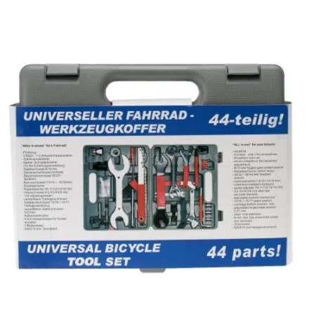 Red bicycle repair tool set in PE shell with carbon steel tools, 32.5x25x7cm size