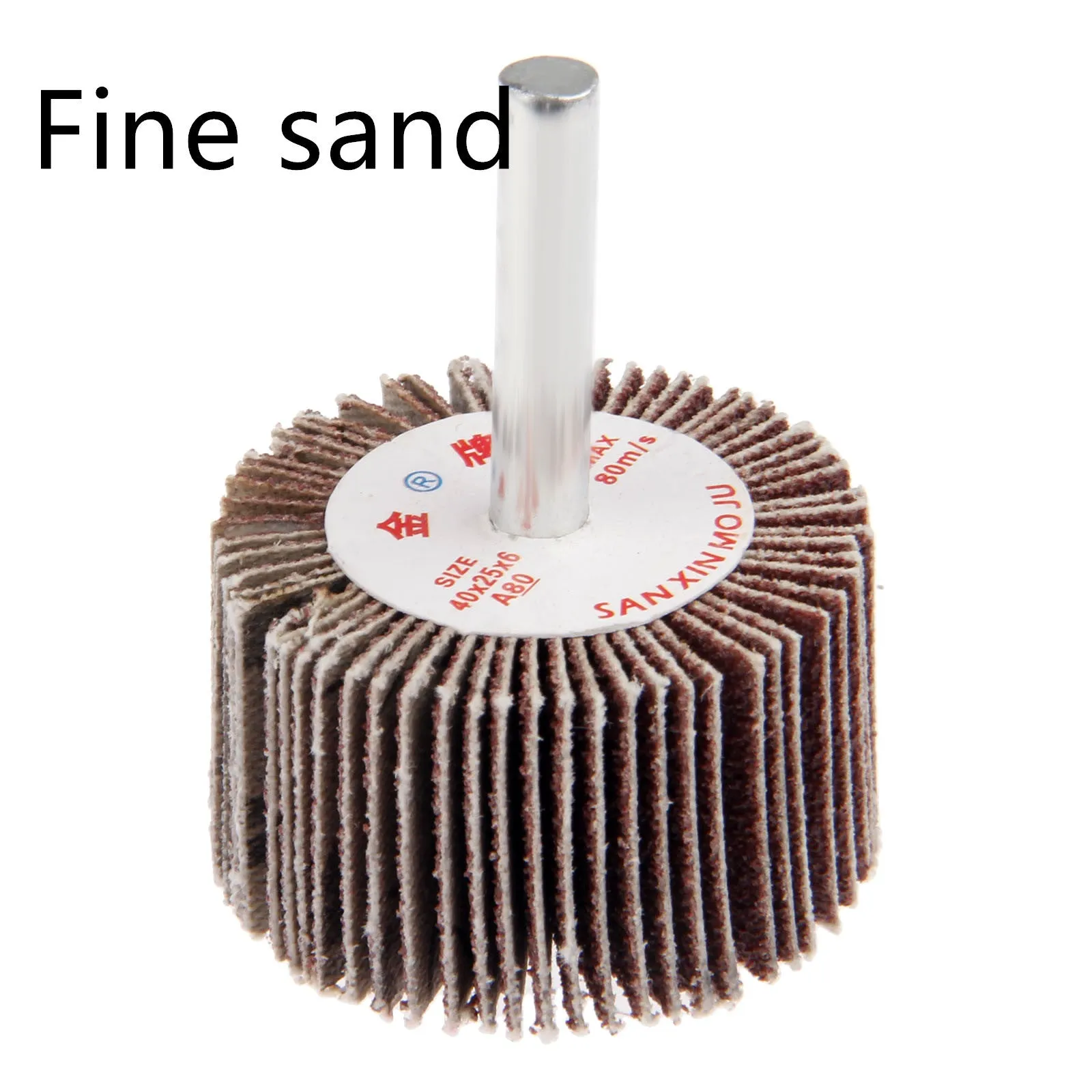 Electric drill wood polishing grinding head with 40mm diameter and 6mm shank on wooden surface