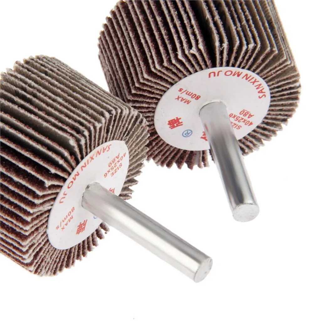 Electric drill wood polishing grinding head with 40mm diameter and 6mm shank on wooden surface