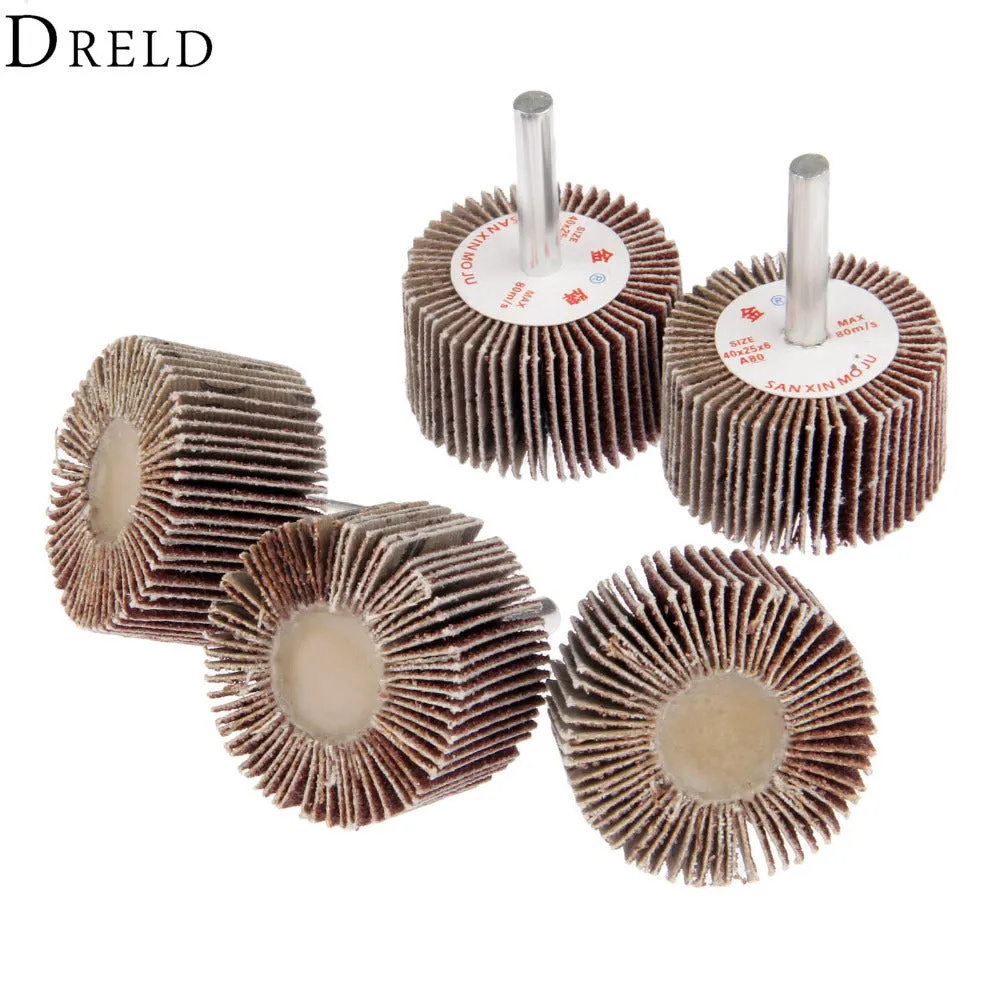 Electric drill wood polishing grinding head with 40mm diameter and 6mm shank on wooden surface