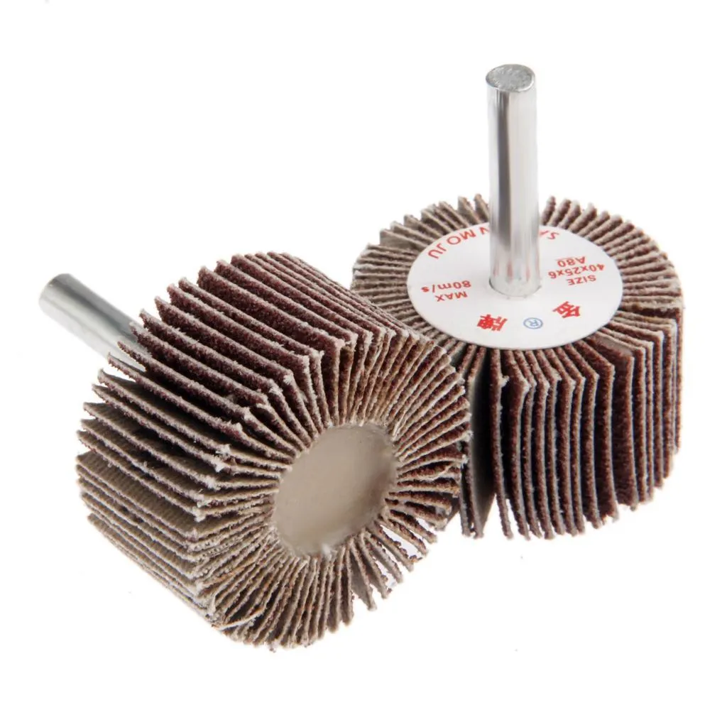 Electric drill wood polishing grinding head with 40mm diameter and 6mm shank on wooden surface