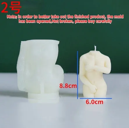 Silicone mould for making shy female body shaped candles in three different style options.