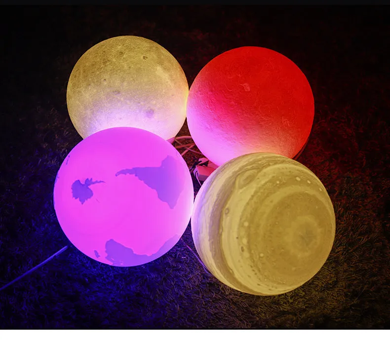 LED moon light chandelier with 3D printed shade, solid wood hanging line, remote control 16 colours