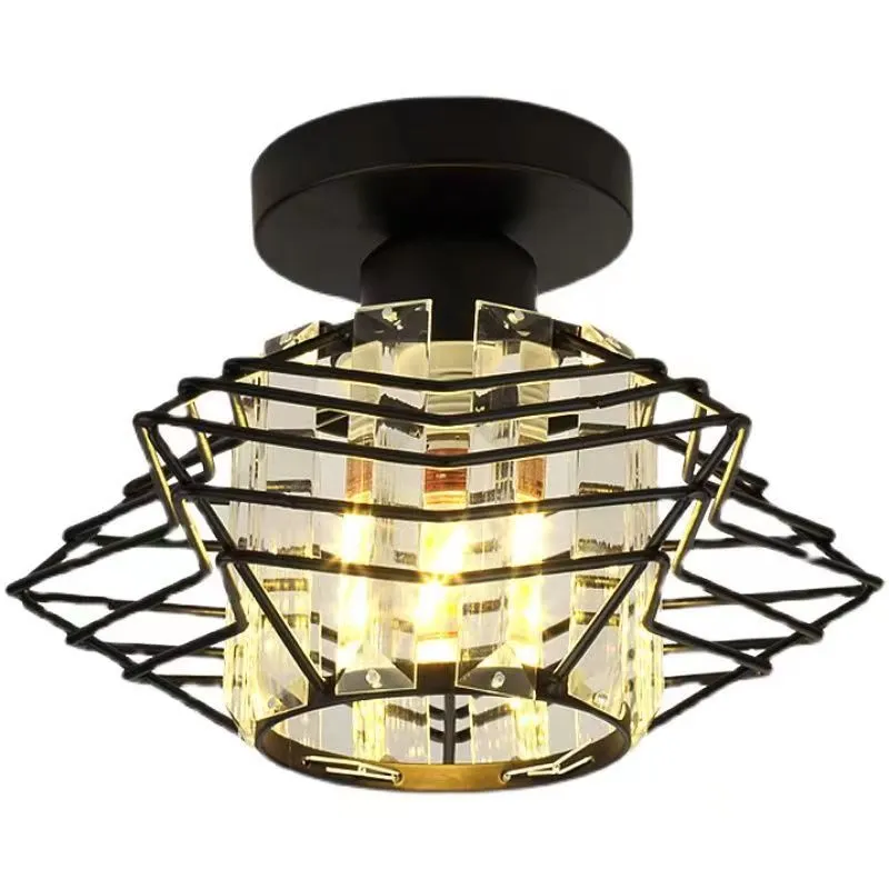 European modern crystal ceiling light with black finish, crystal detailing, low voltage design for living room