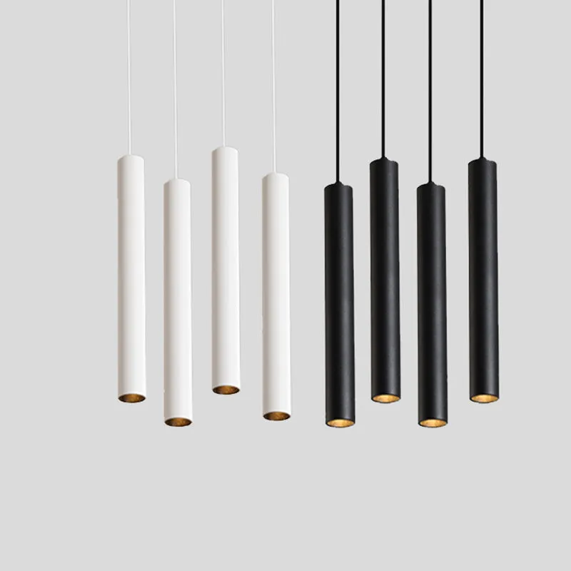 Long-tube suspended ceiling lamp in black aluminium alloy with iron pendant, single head design, adjustable height 1m
