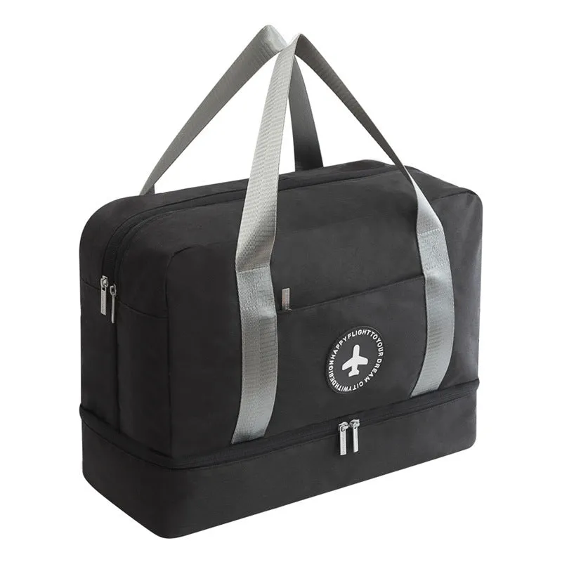 Waterproof multifunctional shoe bag in black polyester with zipper pockets