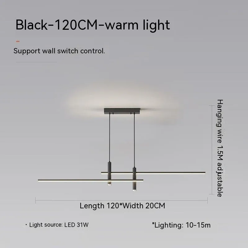 Nordic minimalist strip ceiling lamp black iron glass 120cm for dining room