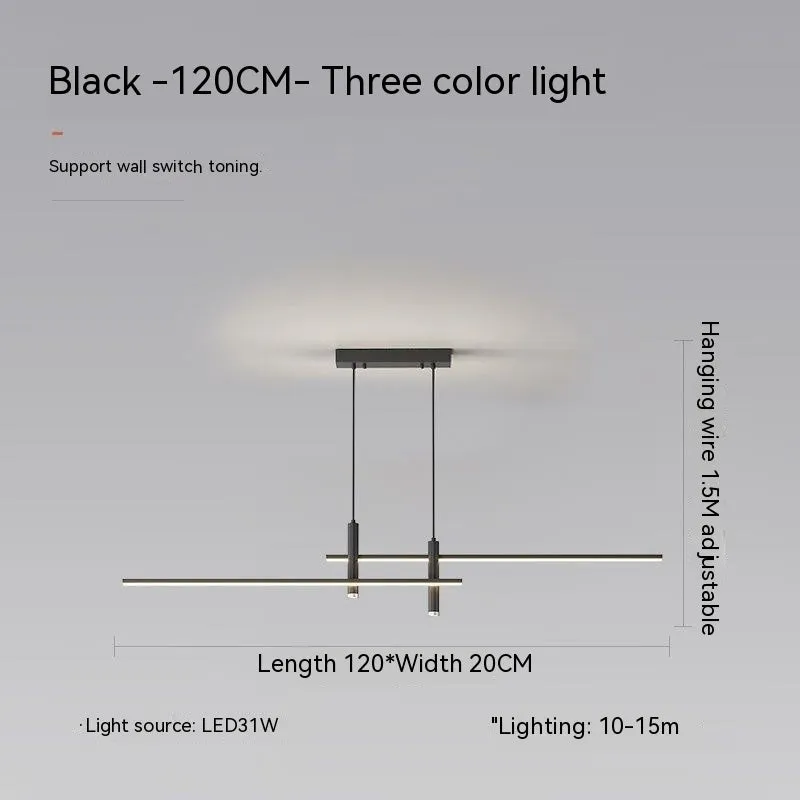 Nordic minimalist strip ceiling lamp black iron glass 120cm for dining room