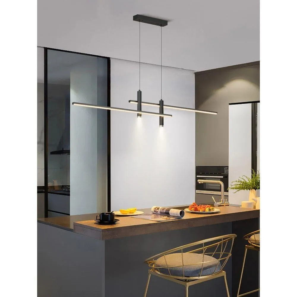 Nordic minimalist strip ceiling lamp black iron glass 120cm for dining room