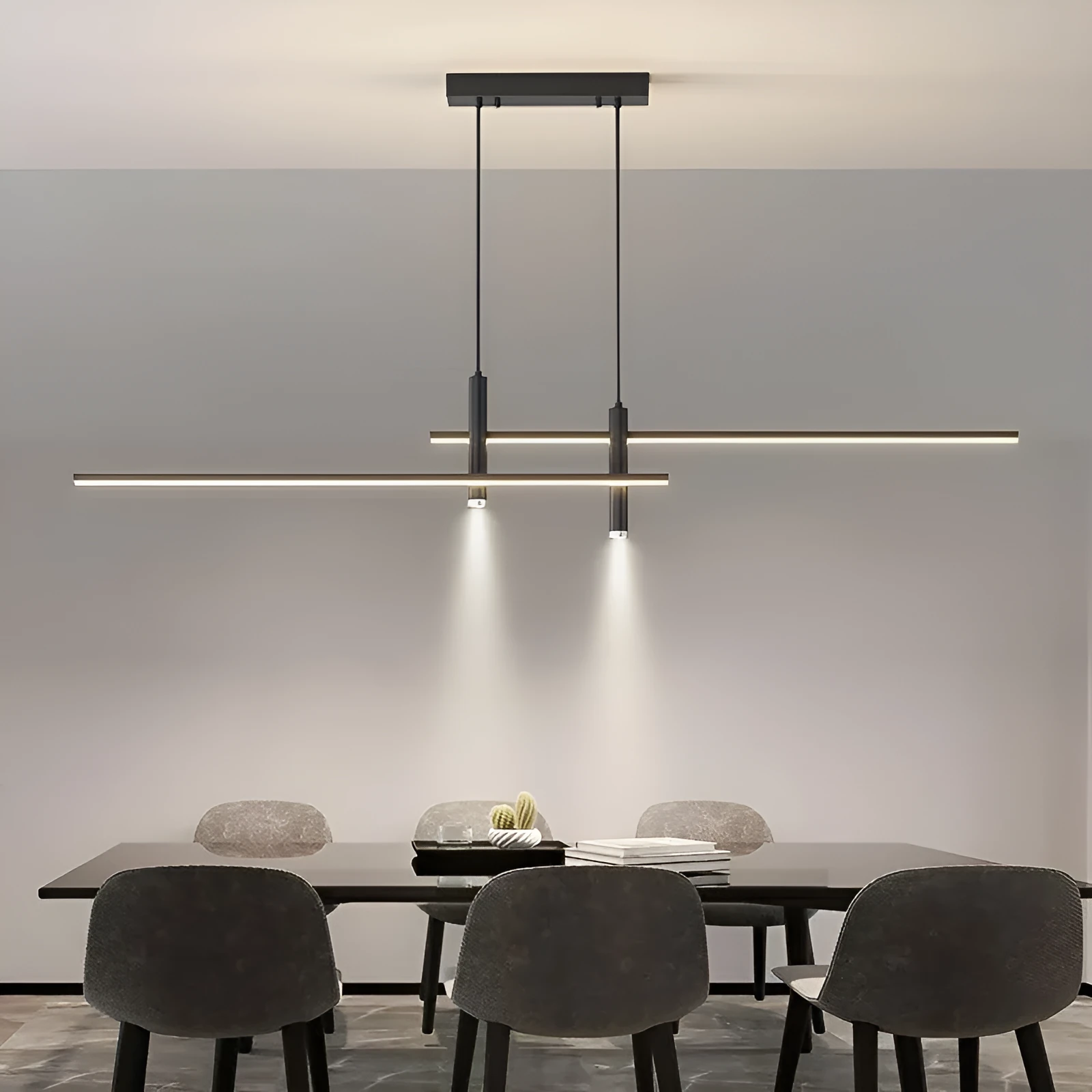 Nordic minimalist strip ceiling lamp black iron glass 120cm for dining room