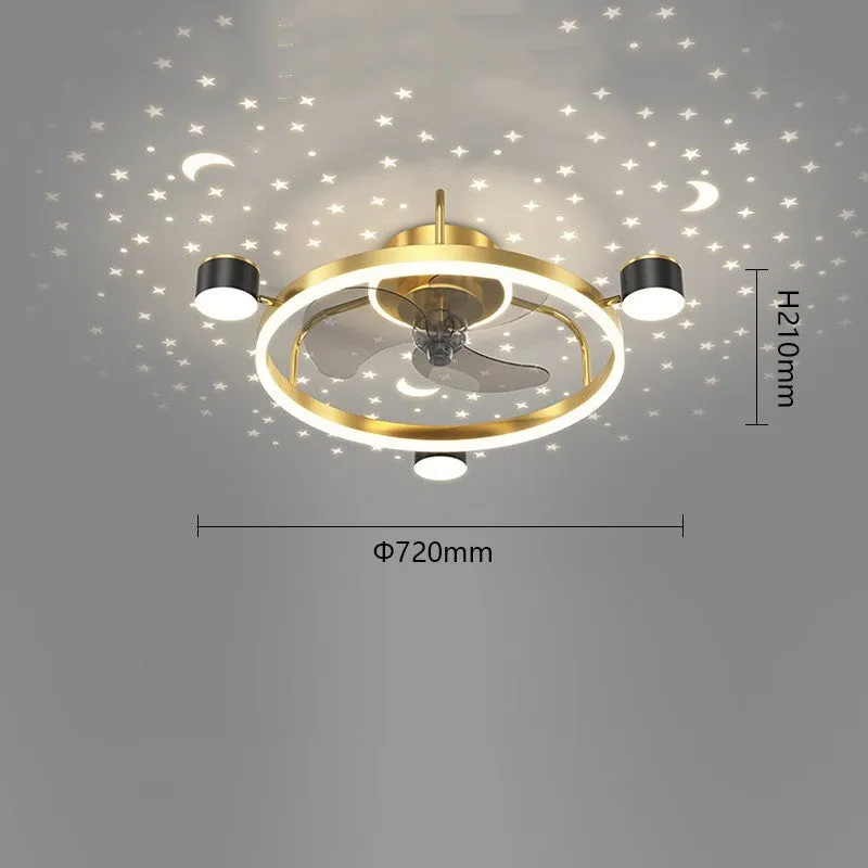 Intelligent silent ceiling fan lamp with PVC blades and remote control in black finish
