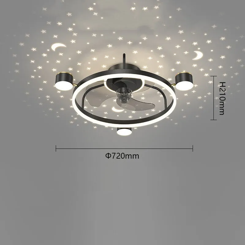 Intelligent silent ceiling fan lamp with PVC blades and remote control in black finish