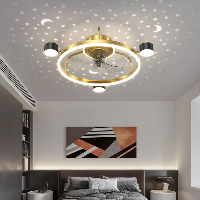Intelligent silent ceiling fan lamp with PVC blades and remote control in black finish