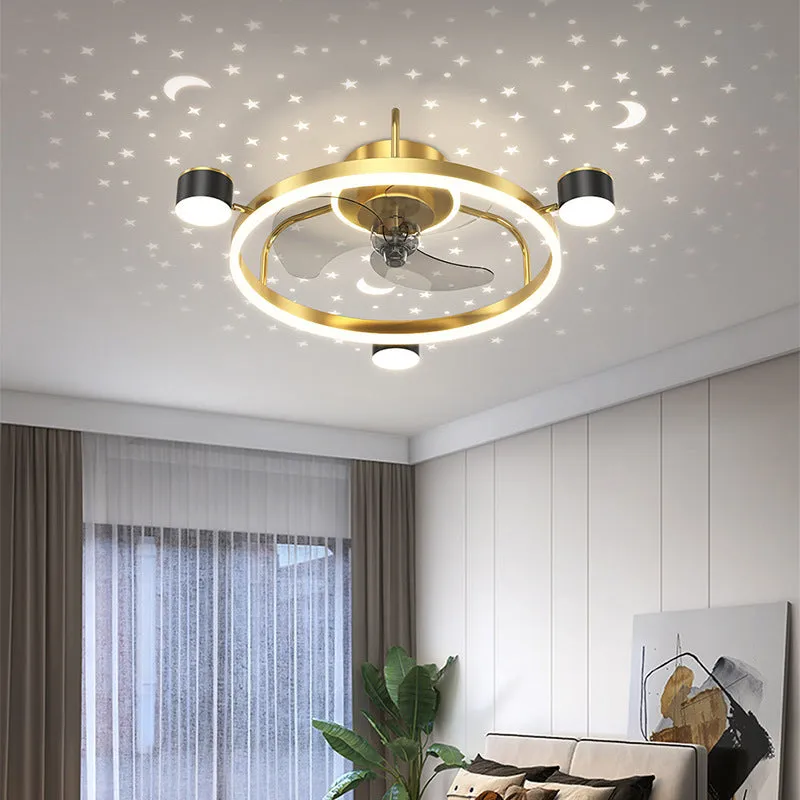 Intelligent silent ceiling fan lamp with PVC blades and remote control in black finish