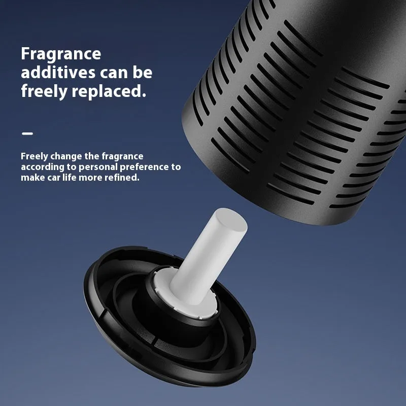 Compact black plastic car air purifier with negative ion function and USB power for small spaces